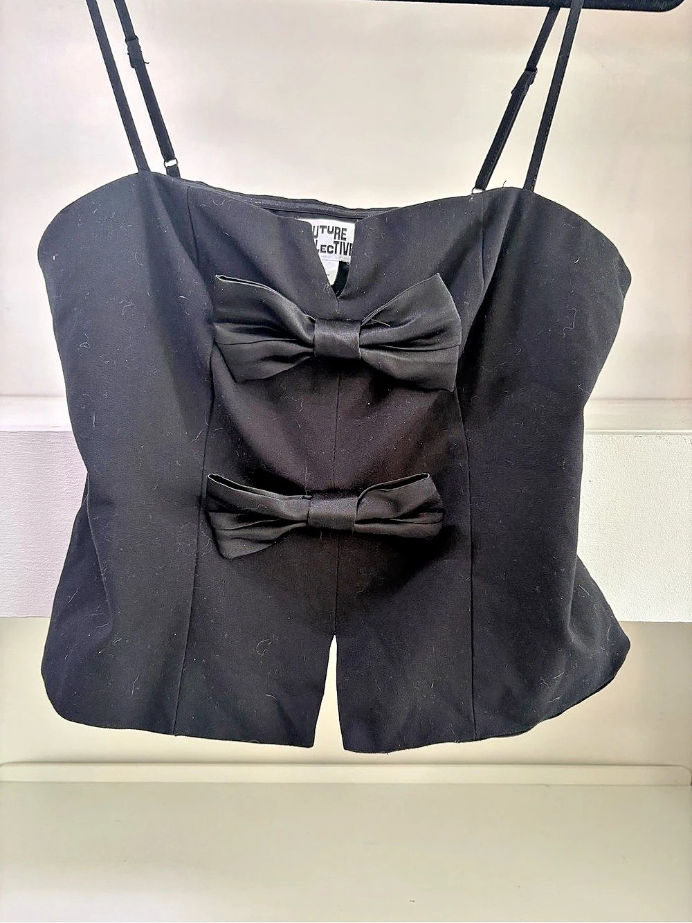 Future Collective Black Bow Front Corset Cami Top Size S